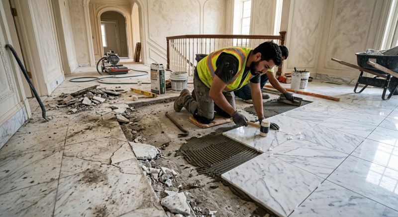 White Marble Tile Installation in Kansas City, KS